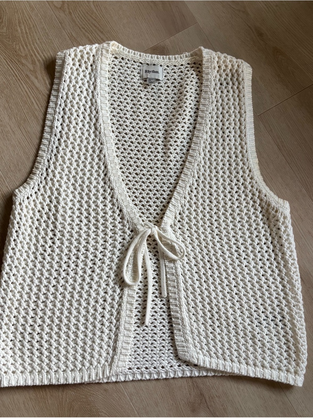 Rhythm. Cream Crochet Tie-Front Vest